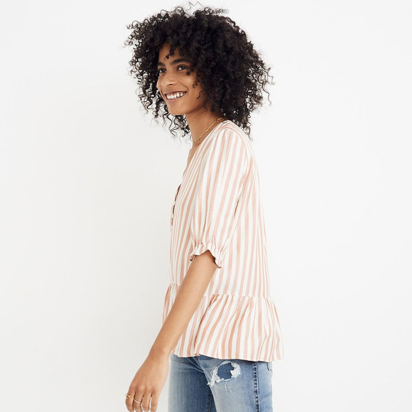 Madewell Courtyard Ruffle Hem Striped Top - Picture 3 of 10